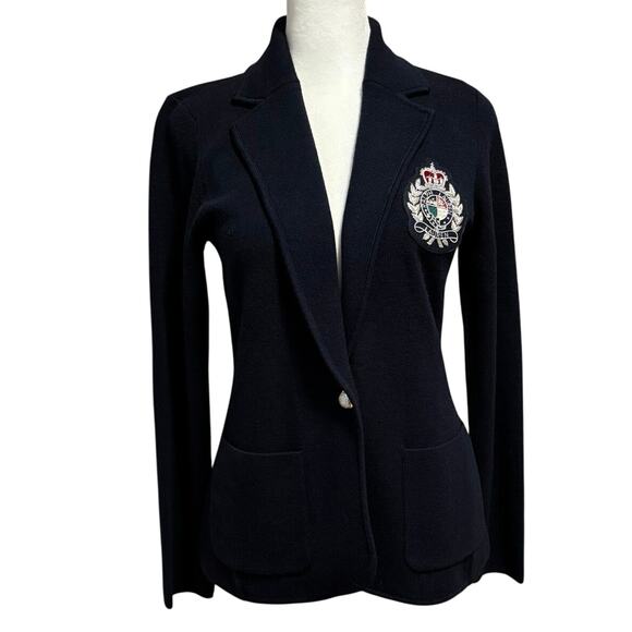 NEW Lauren Ralph Lauren LRL Size XS Women’s Blazer Wool Sweater Crest Navy Blue